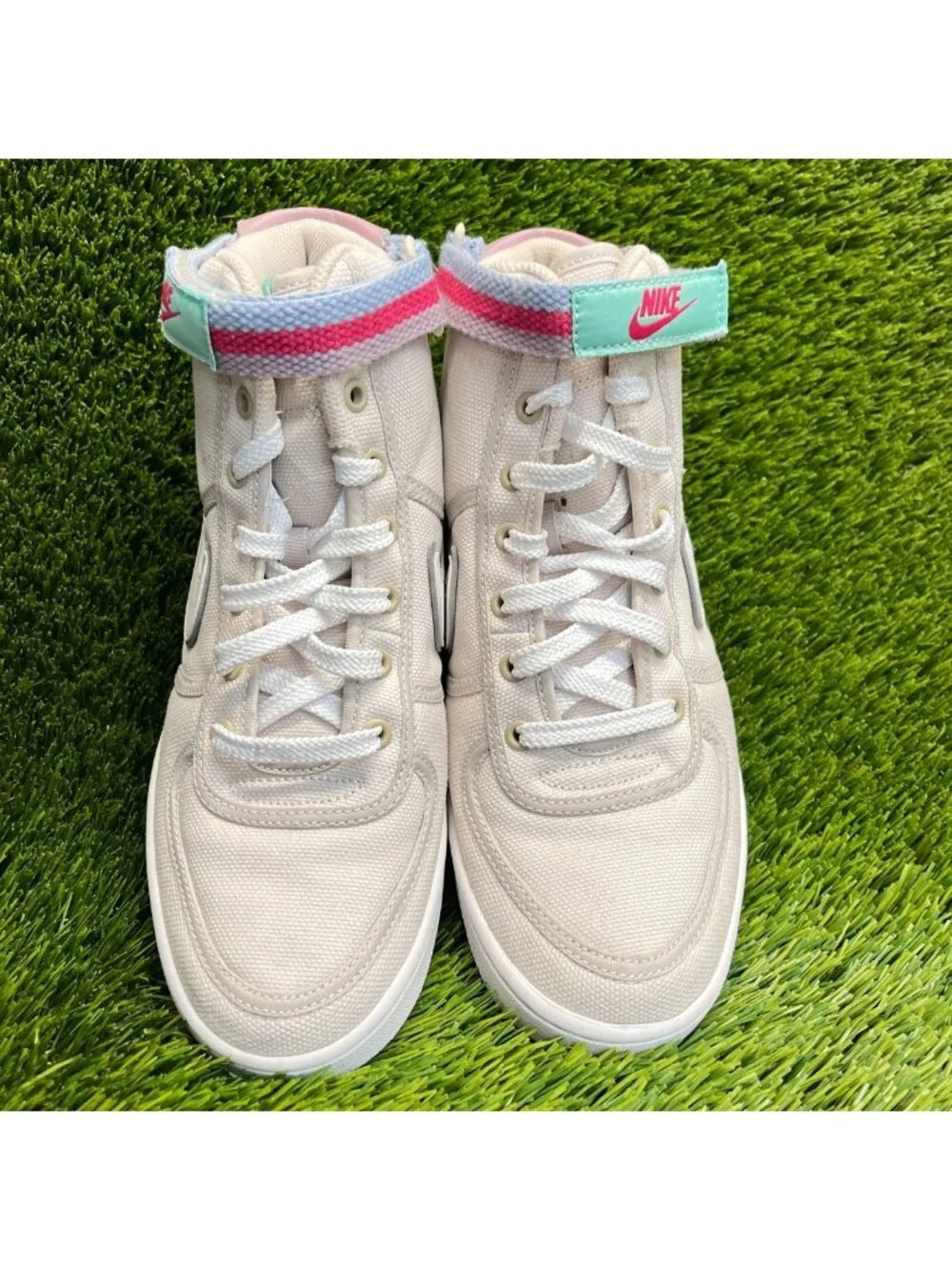 Nike Vandal High Supreme Girls Size 6Y Beige White Pink Athletic Shoes Sneakers